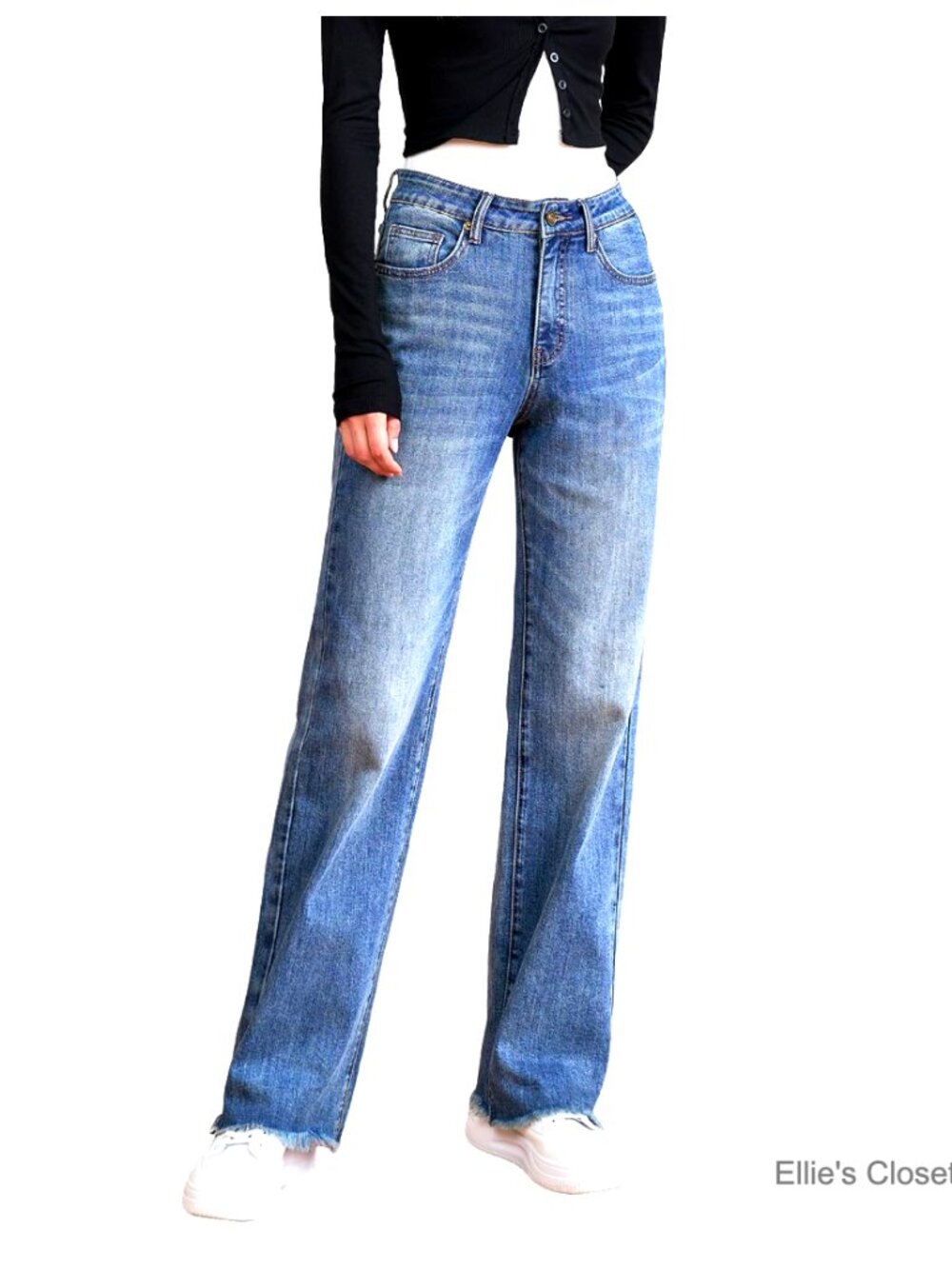 High Waisted Straight Leg Jeans with Tummy Control Raw Hem
